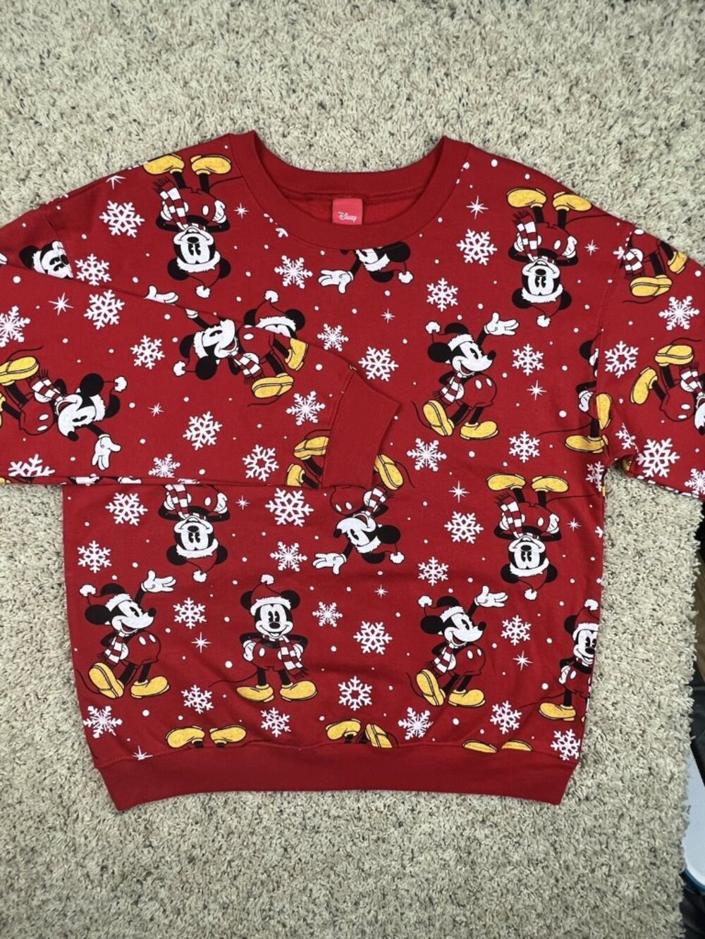 Disney Brand Mickey Mouse Junior Kids Sweatshirt Large L 11-13 Red Winter Snow
